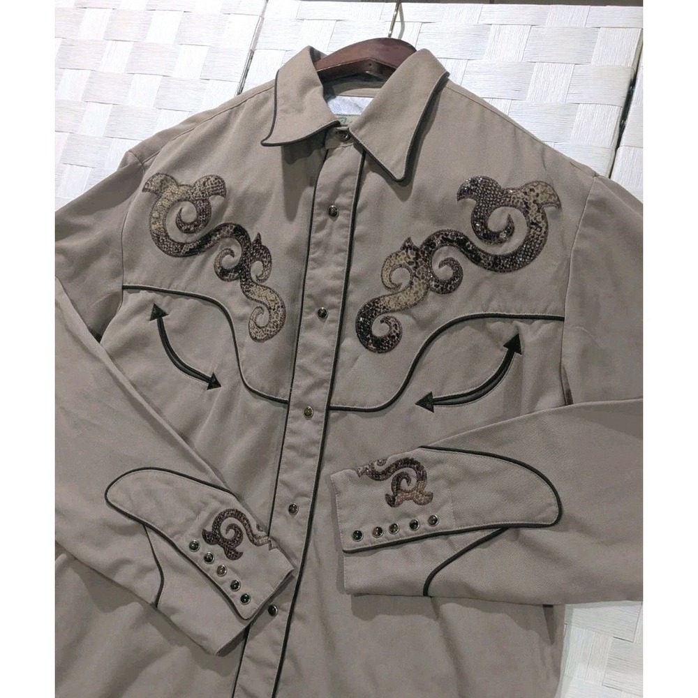 Vtg Roper Denver Colorado Large Western Shirt Pockets Pearl Snap Embroidered
